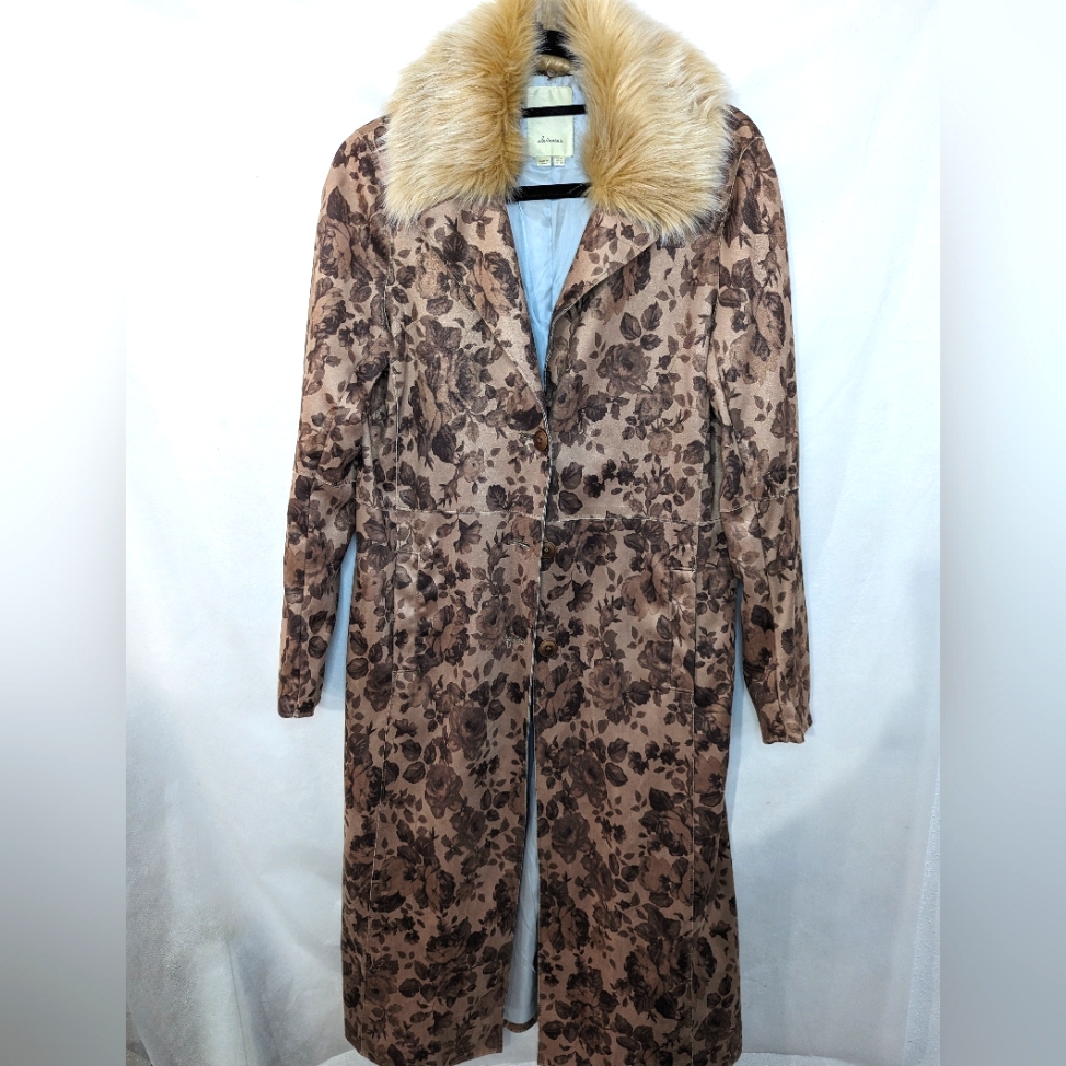 Stunner!Anthropologie Elevenses Chevril Leaf & Rose Suede Coat Size 4